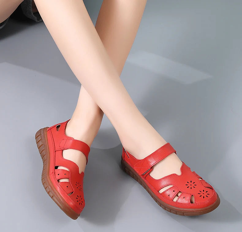 Women's Breathable Leather Sandals: Non-Slip Casual Roman Style