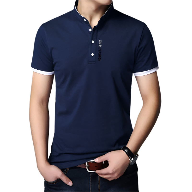 Men’s Stand-Up Collar Solid Color T-Shirt – Breathable Summer Casual Top