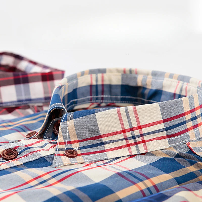 100% Cotton Slim Fit Plaid Shirt – Formal Long-Sleeve Office Casual Shirt for Men