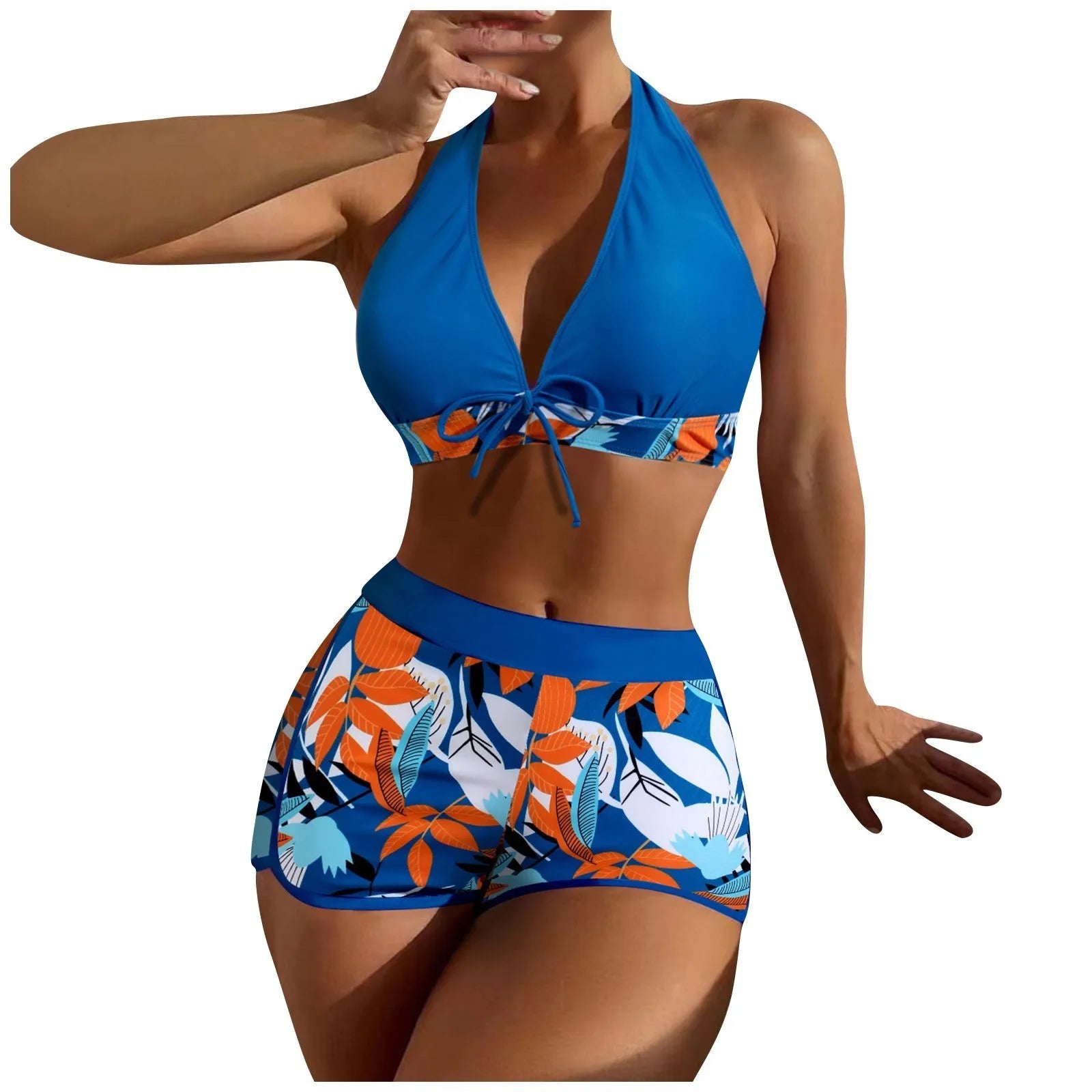 High Waist Plant Print Bikini Set – 2-Piece Swimwear for Women