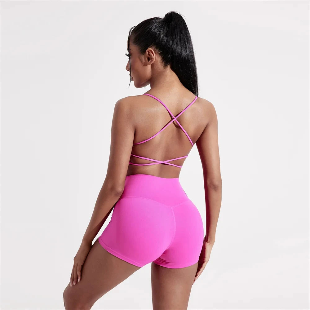 Women's Cross Back Sports Bra: Solid Color Fitness Top for Yoga