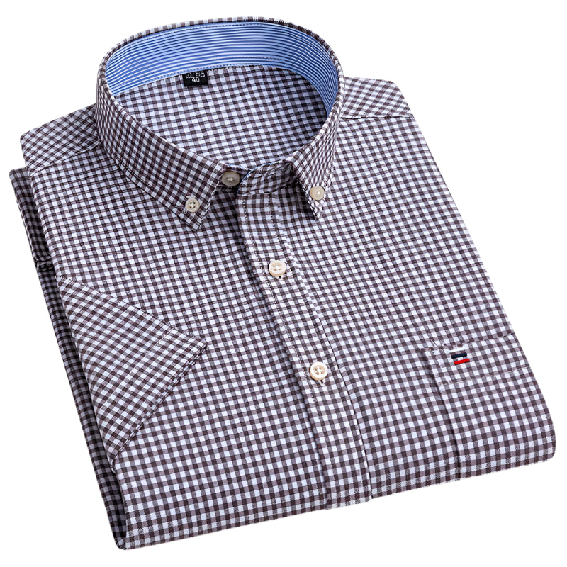 Short Sleeve Men’s 100% Cotton Oxford Plaid Summer wear Shirt –  7XL