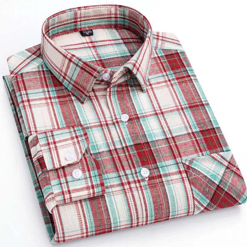 Men’s Flannel Plaid Shirt – 100% Cotton Slim Fit Casual Spring Wear