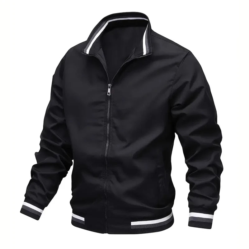 Black jacket with white accents on a white background