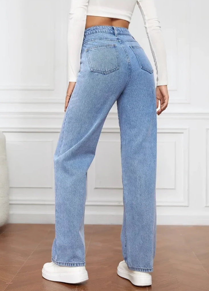 Women's Y2K Loose Straight Jeans - High Waist Ankle Length Denim-Look