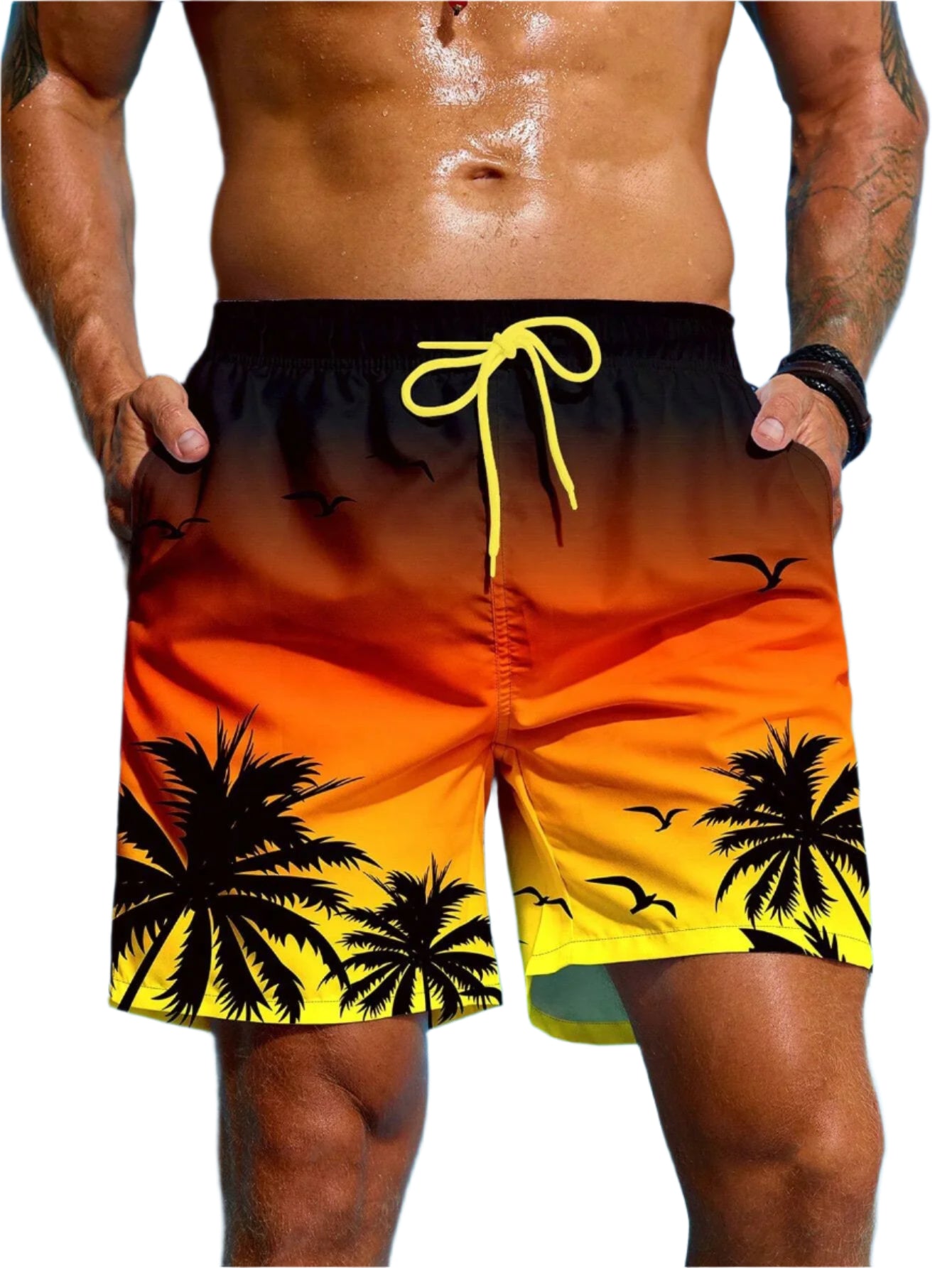 Men’s Palm Tree 3D Board Shorts – Summer Beach Swim Trunks