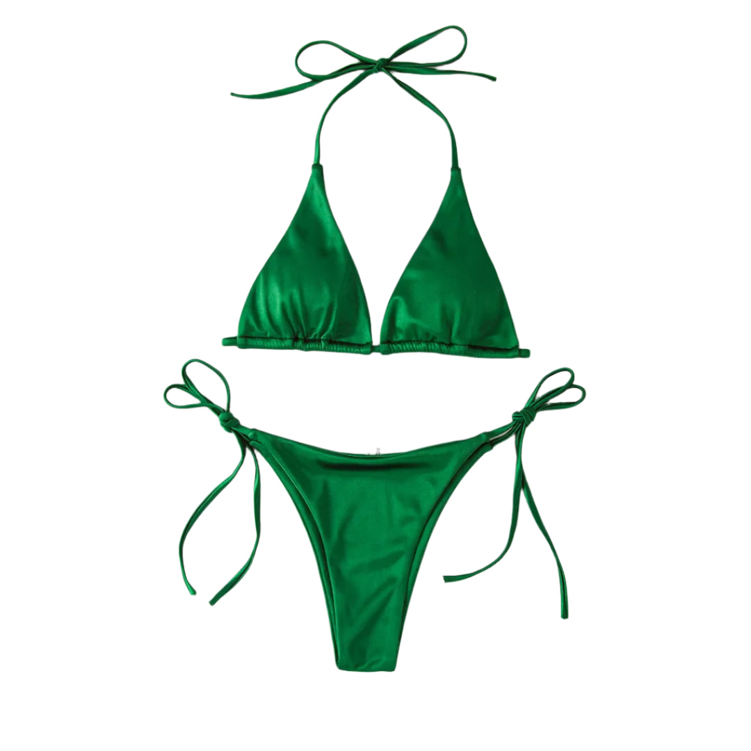 Stunning Sexy Halter Bikini: Satin-Feel Brazilian Swimsuit Two-Piece