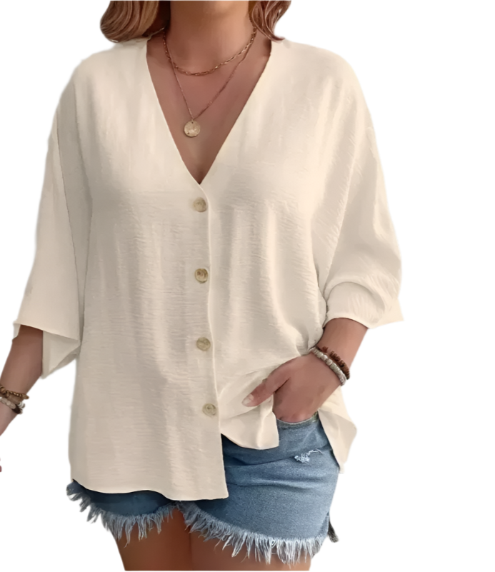 Plus Size Women's V-Neck T-Shirt - Breathable Spring/Summer Casual