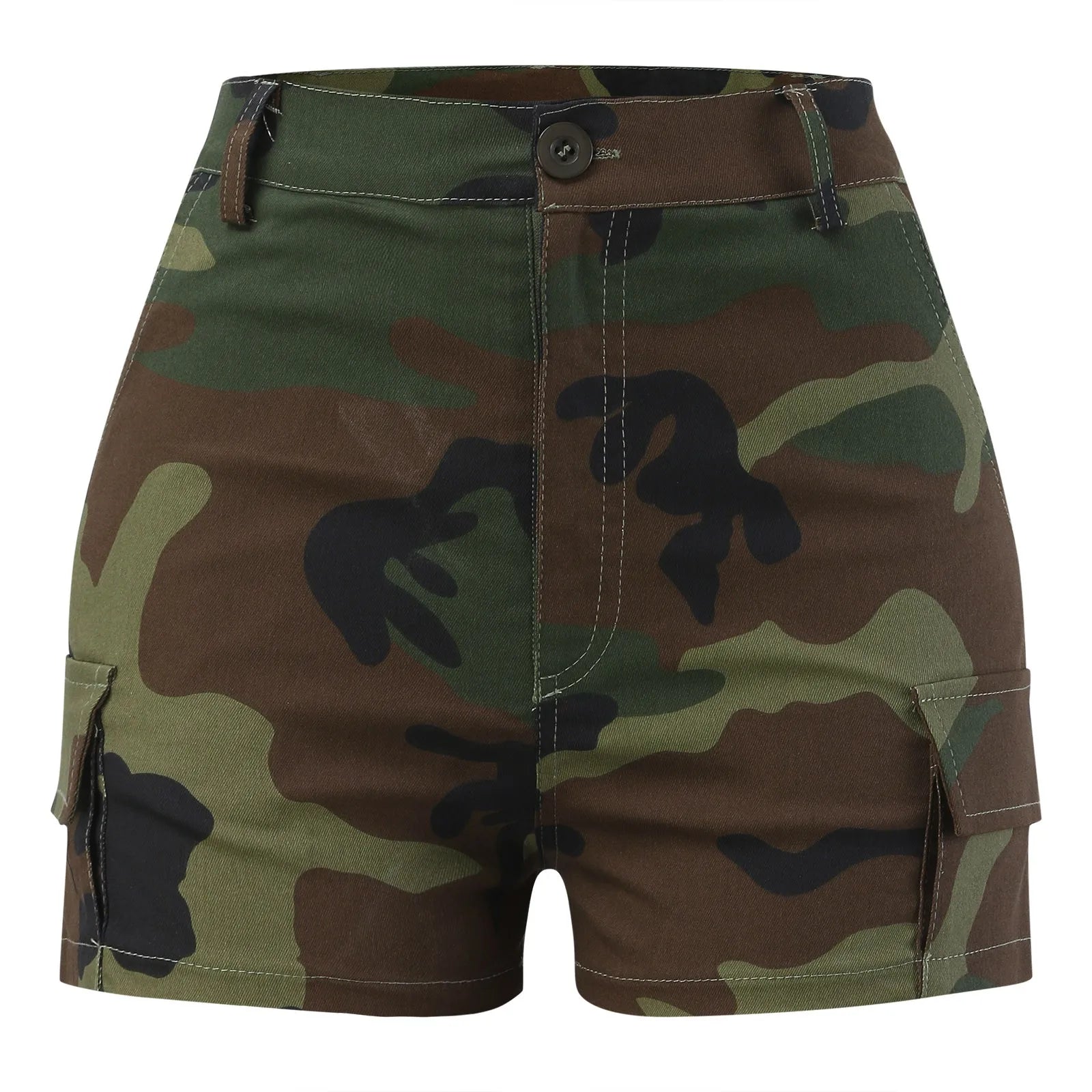 Camouflage Ripped Jean Shorts for Women – High Waist Mid-Length Denim