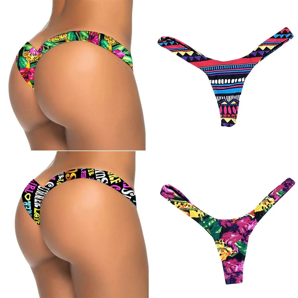 Women's Brazilian Print Bikini Bottom: Sexy High-Waist Thong