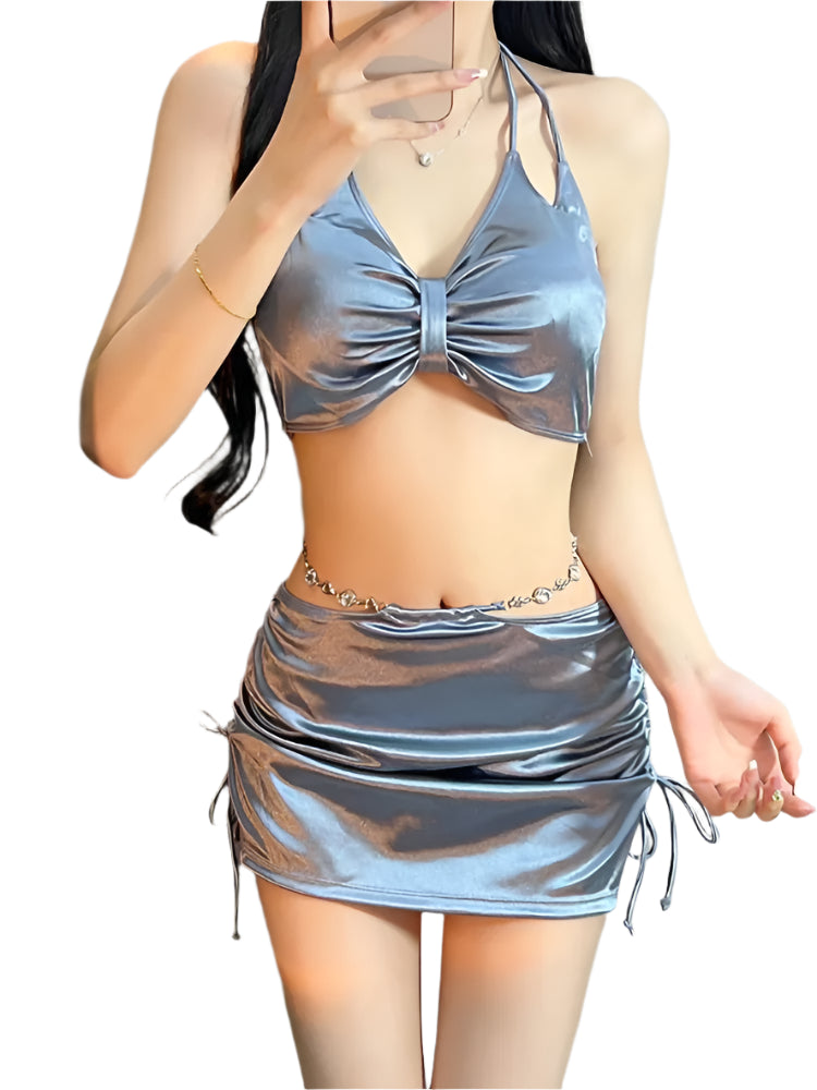 Women's Sexy Bikini: 3PC Silver Gray Sports Style Swimsuit
