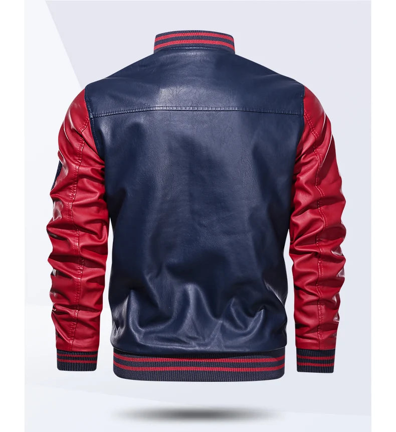 Men's Embroidered PU Leather Jacket: Fleece Lined Winter Coat