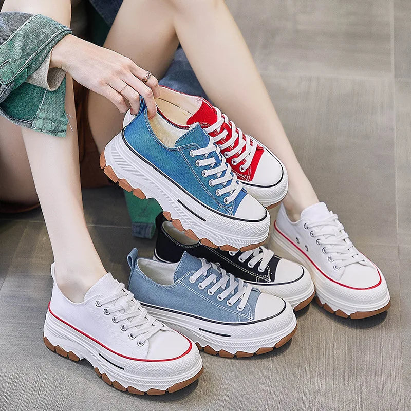 Korean Women’s Canvas Sneakers – Thick Bottom Casual Fashion Shoes