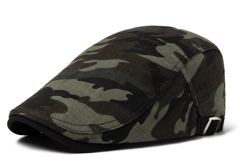 Men’s Camouflage Cotton Linen Beret – Adjustable Lightweight Sun Cap