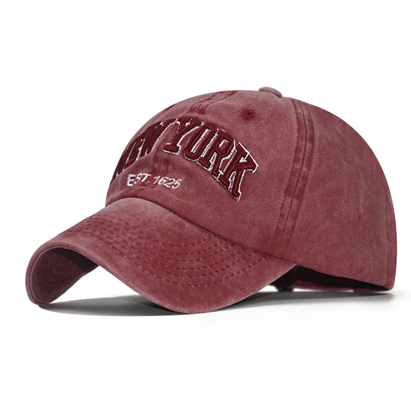 Unisex Retro Wash Cotton Baseball Cap – “NEWYORK” Embroidered Hip Hop Sun Hat