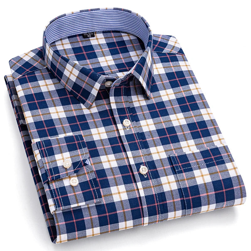 Men’s 100% Cotton Plaid Oxford Shirt – Smart Casual Plus Size 7XL