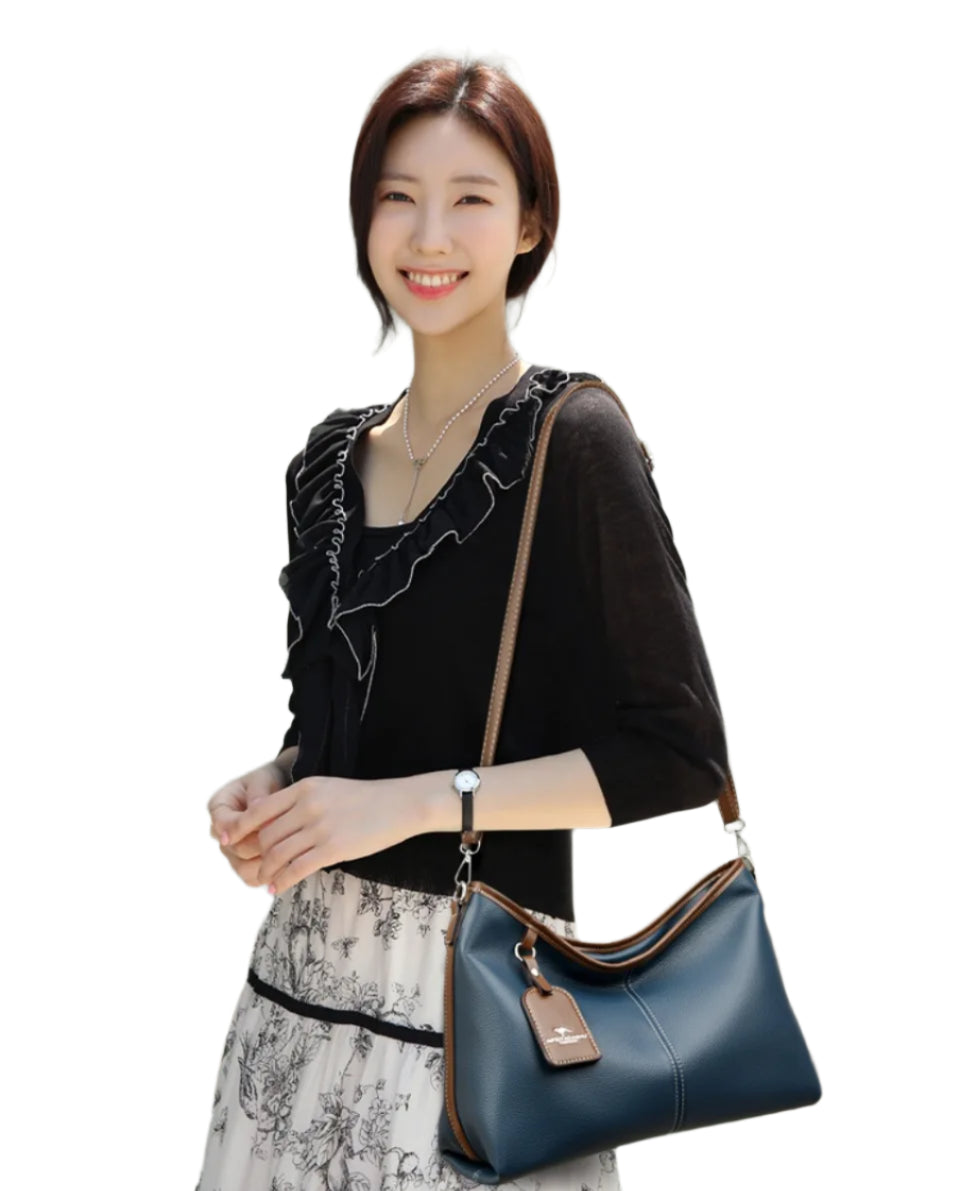 Soft PU Leather Shoulder Bag - Color Contrast Crossbody Tote for Women