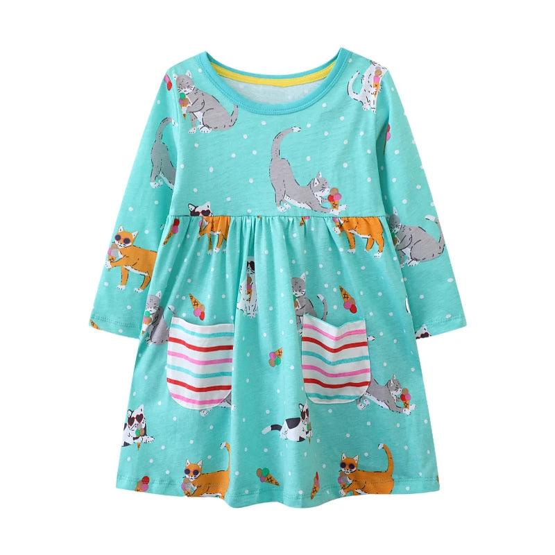 Little Maven Embroidered Cartoon Animal Dress – Cozy Cotton Outfit for Girls - JVMCL