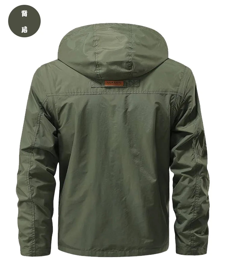 Green jacket with a hood on a white background