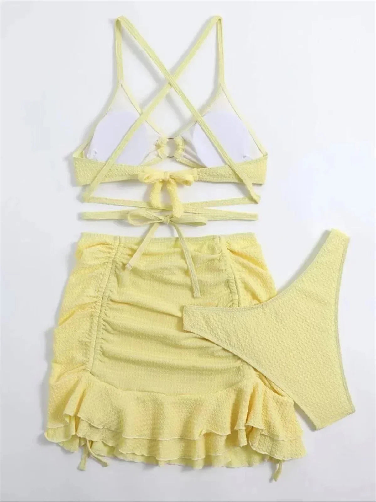 3PC Halter Ring Linked Criss Cross Swimsuit