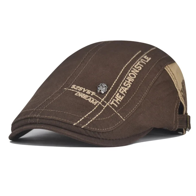 Summer Cotton Newsboy Cap - Casual Peaked Beret with Letter Detail