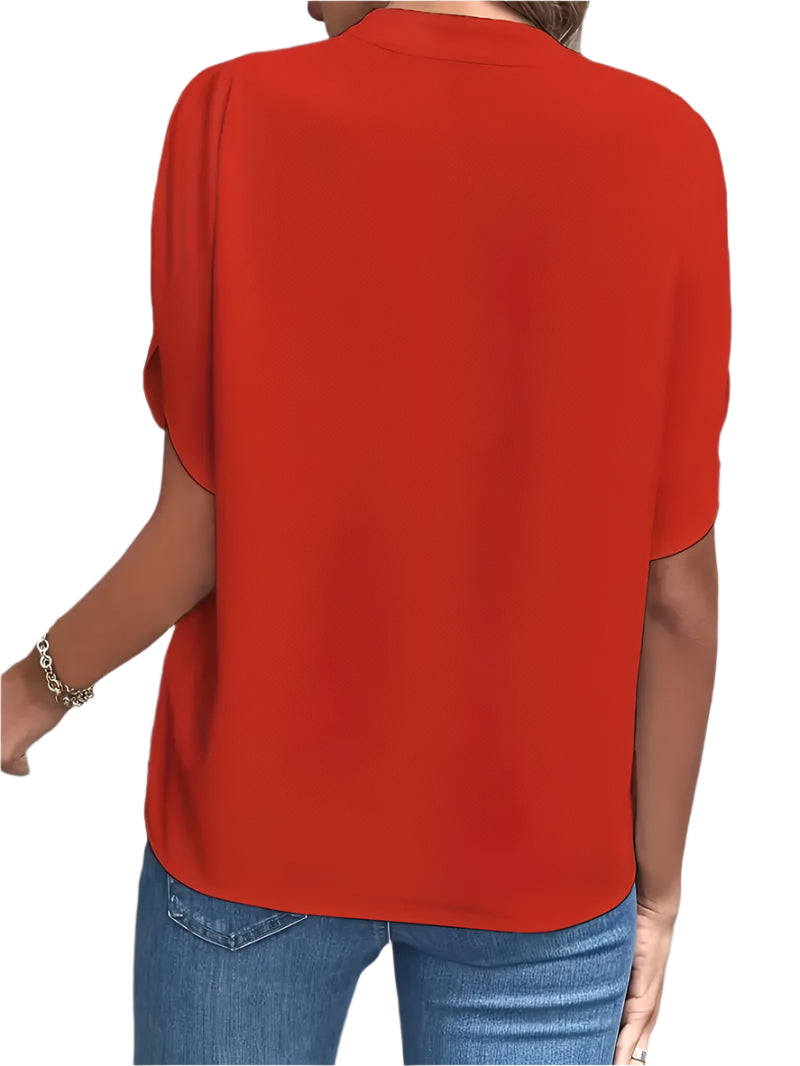 Women's Elegant Summer Blouse: New V-Neck Short Sleeve Loose Top