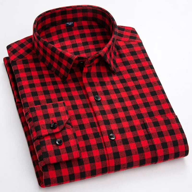 Men’s Flannel Plaid Shirt – 100% Cotton Slim Fit Casual Spring Wear
