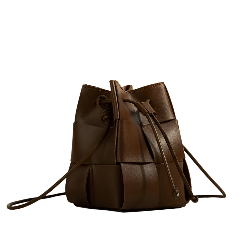 Small Woven Bucket Bag – Drawstring Designer Shoulder Handbag for Women