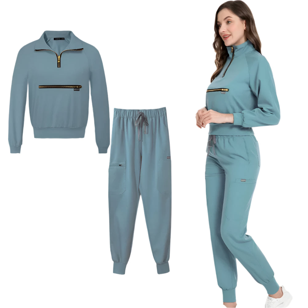 Stylish & Comfortable: Long Sleeve Fashion Medical Scrub Set for All-Day Comfort