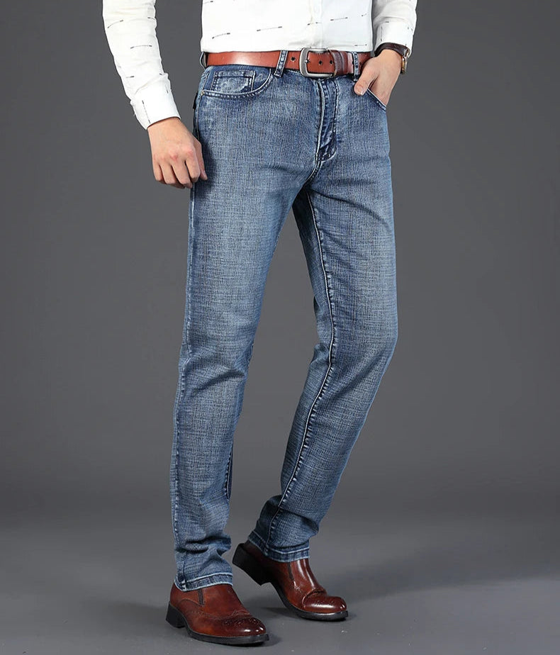 Men's Business Casual Jeans: Slim Straight Stretch Denim