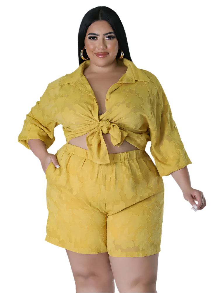 Plus Size Women's 2PC Set - Loose Shirt Top & Shorts Summer Outfits