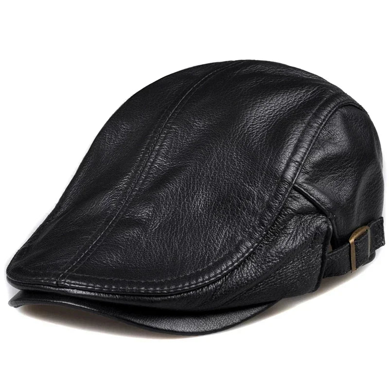 Genuine Leather Duckbill Beret - Unisex Casual Cabbie Bonnet