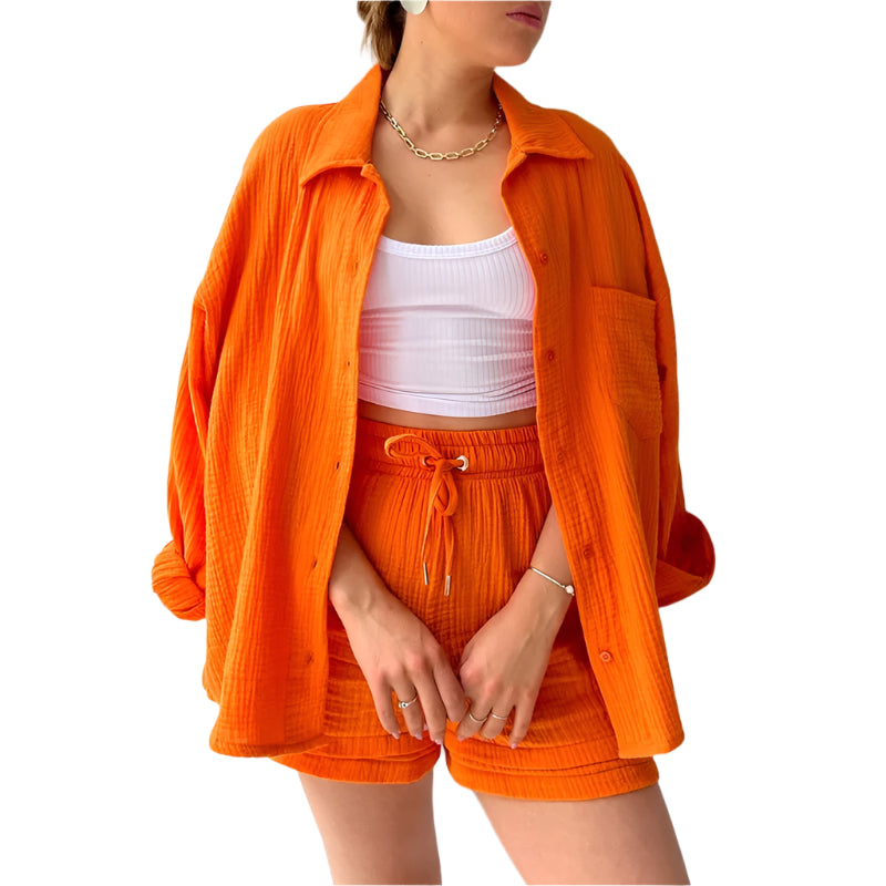 Women's Casual Shirt & Shorts Suit - Full Sleeve Spring/Summer Set