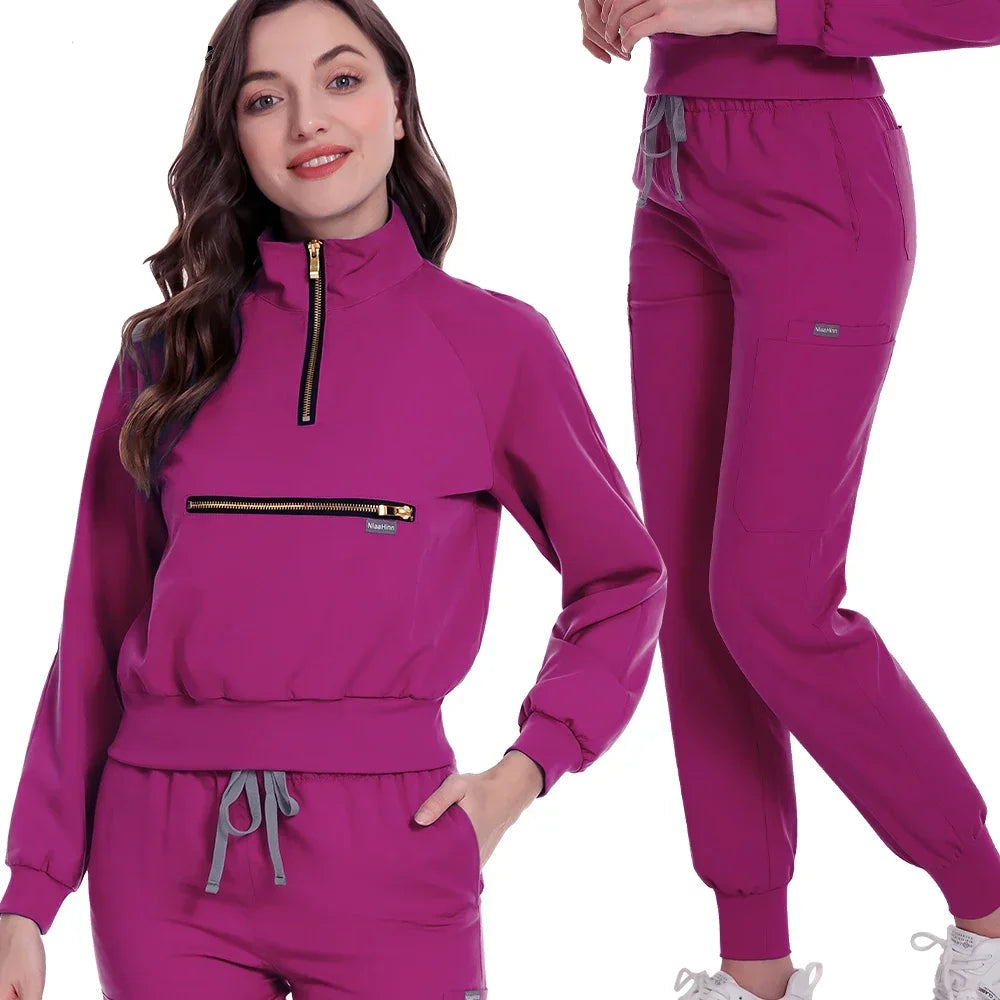 Stylish & Comfortable: Long Sleeve Fashion Medical Scrub Set for All-Day Comfort