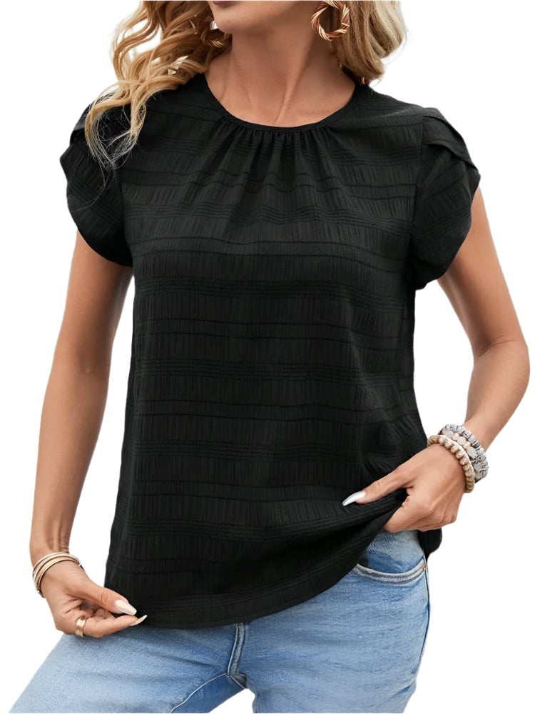 Women’s Summer Petal Sleeve Blouse – Loose Fit Solid Tee Top