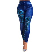 Plus Size High Waist Jeggings – Stretchy Denim-Look Print Leggings