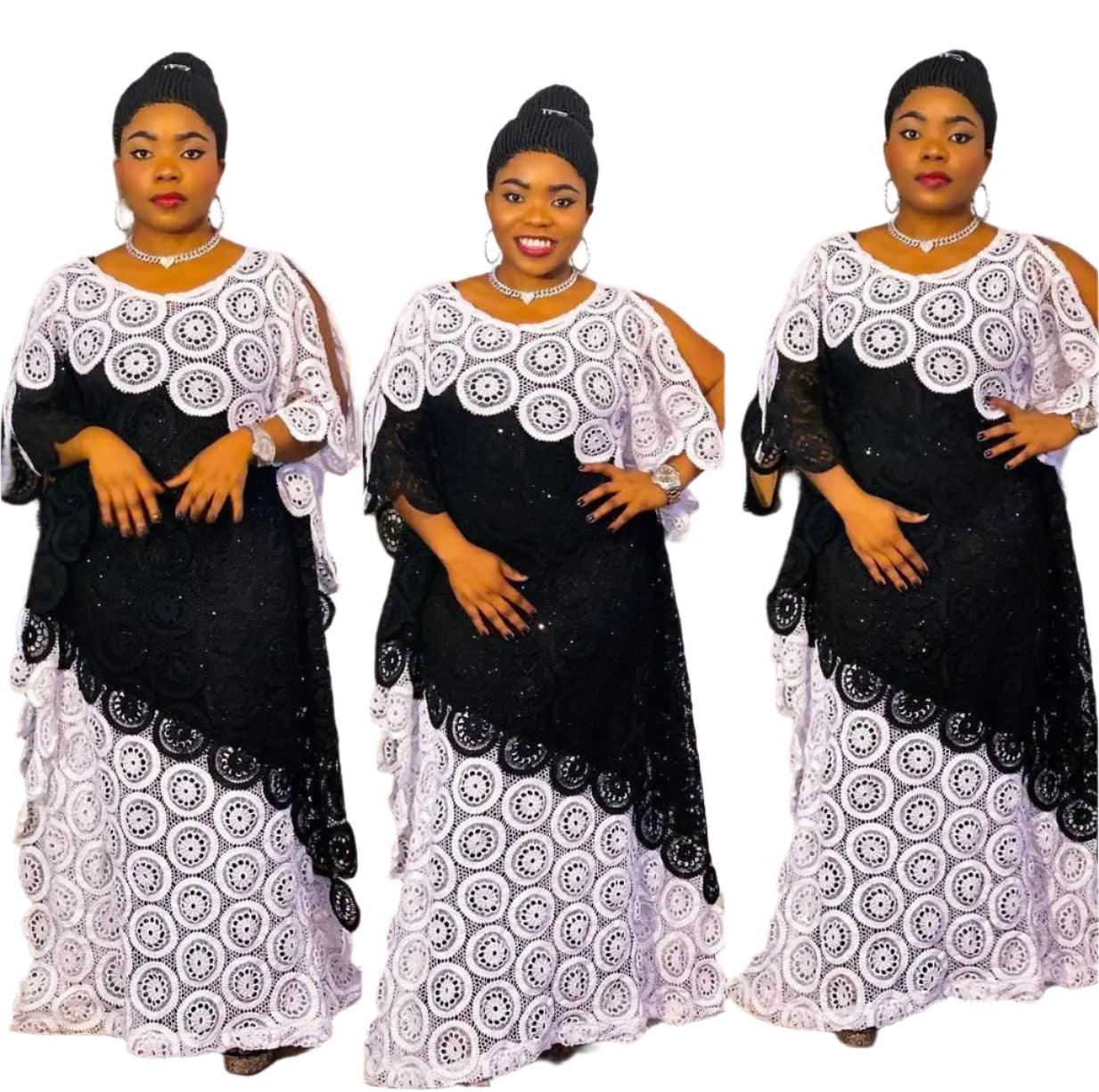 African Party Elegant Lace Abayas Dashiki Robe Kaftan Long Maxi Dress