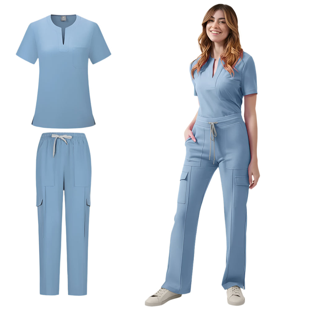 Women's Medical Scrubs Uniform Set - Pocket Top & Pants for Work