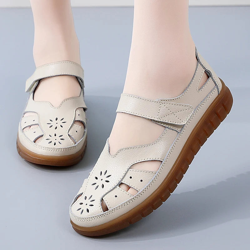 Women's Breathable Leather Sandals: Non-Slip Casual Roman Style