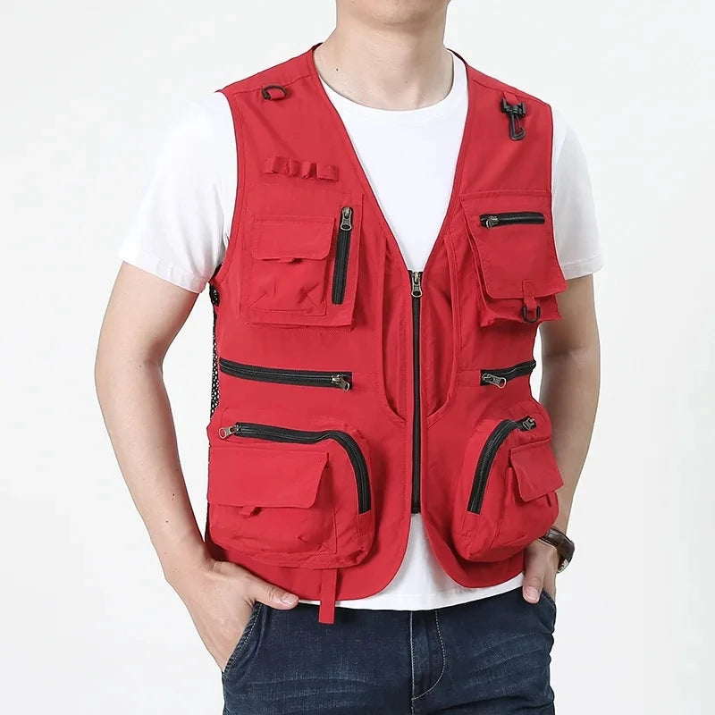 Men’s Tactical Multi-Pocket Mesh Vest – Breathable, Sleeveless, Travel-Ready