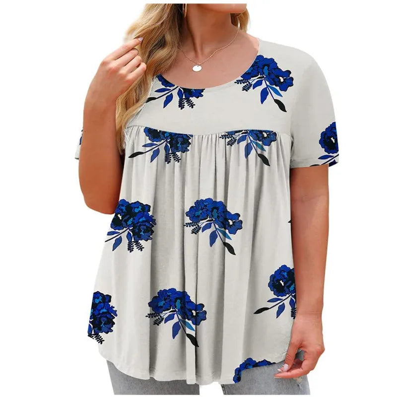 Plus Size 5XL Floral 3D Print T-Shirt - Loose Fit Summer Top