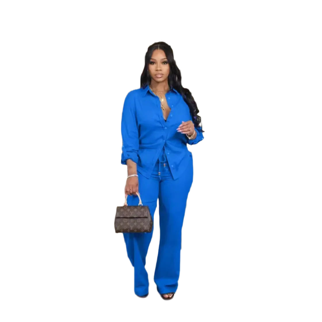Women's Fashion 2-Piece Set – Long Sleeve Shirt & Straight Pants