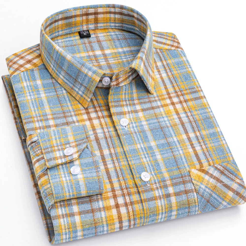 Men’s Flannel Plaid Shirt – 100% Cotton Slim Fit Casual Spring Wear