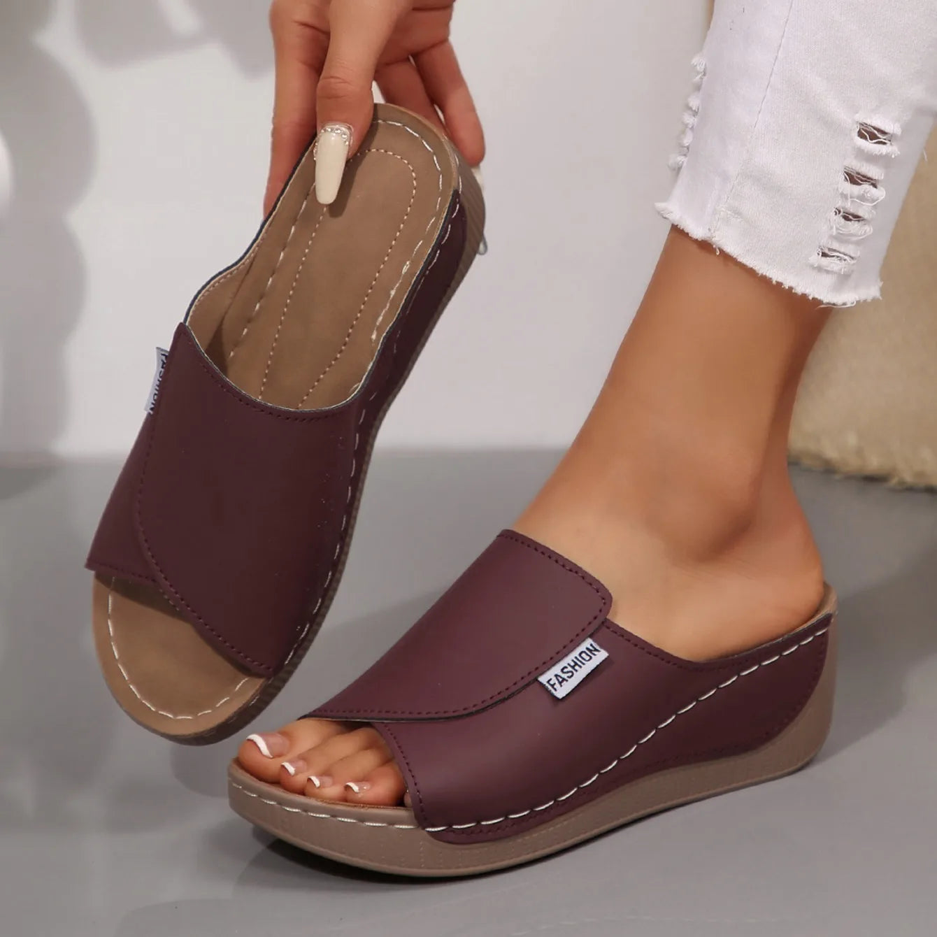 Women's Summer Wedge Slippers - Open Toe Breathable Buckle Sandals