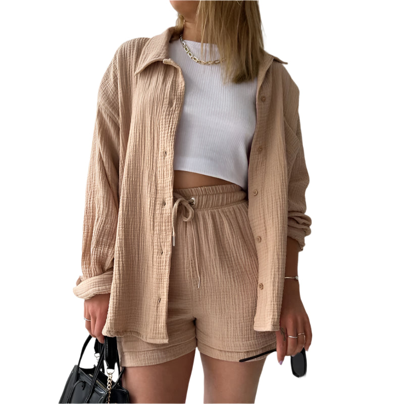 Women's Casual Shirt & Shorts Suit - Full Sleeve Spring/Summer Set