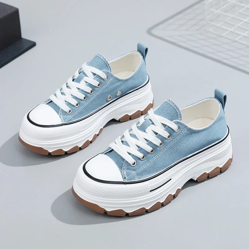 Korean Women’s Canvas Sneakers – Thick Bottom Casual Fashion Shoes