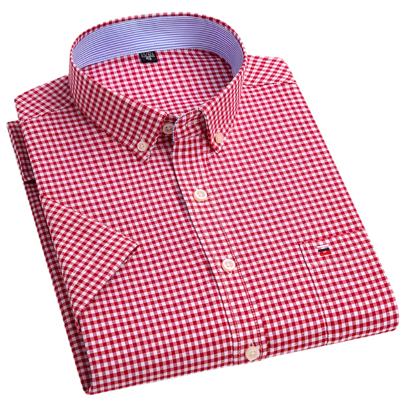 Short Sleeve Men’s 100% Cotton Oxford Plaid Summer wear Shirt –  7XL
