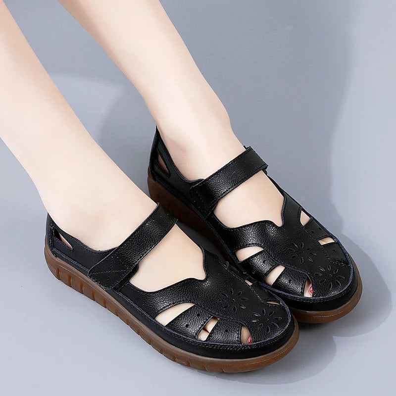 Women's Breathable Leather Sandals: Non-Slip Casual Roman Style