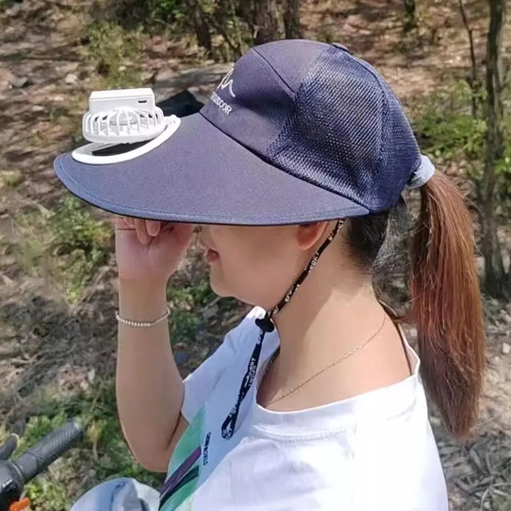 Large Brim Fan Hat - Rechargeable UV Protection Sun Shading Cap