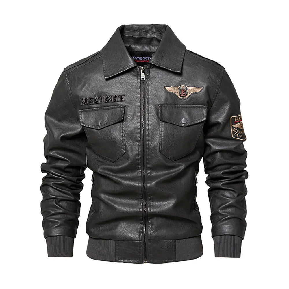 Retro Fur Collar Warm Men's Fleece Lined PU Leather Jacket Coat